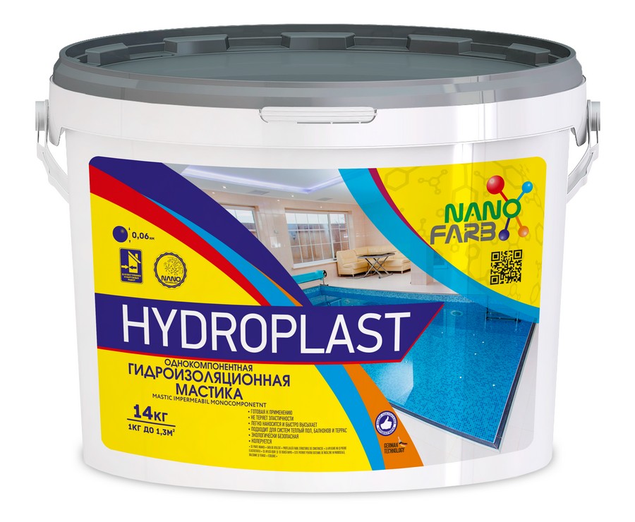 HYDROPLAST Nanofarb 14,0 кг. гидроизоляционная однокомпонентная акриловая мастика